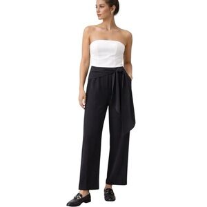 🖤 MILLY Tie-Waist Washed Chalky Twill Wide-Leg Pants